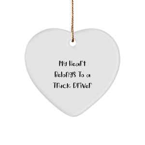 Heartfelt Gifts for Truck Drivers: 'My Heart Belongs To A Truck Driver' Heart Ornament, Christmas Unique Gifts from Friends, Family, or Coworkers - Image 1