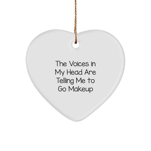 Funny Makeup Gifts for Women from Friends - Heart Ornament with 'The Voices In My Head Are Telling Me To Go Makeup' Quote - Christmas Unique Presents for Makeup Lovers - Image 1