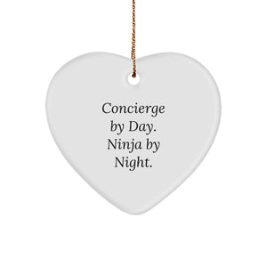 Concierge Gifts from Men to Friends, Concierge By Day. Ninja By Night., Heart Ornament for Christmas - Image 1