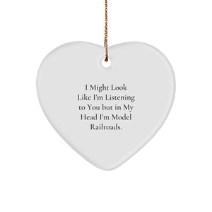 Funny Model Railroads Gifts for Him, 'I Might Look Like I'm Listening... Model Railroads' Heart Ornament, Christmas Unique Gifts from Friends to Family - Image 1