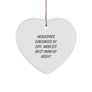 Aerospace Engineer Gifts - Heart Ornament for Christmas - 'Aerospace Engineer by Day, World's Best Mom by Night.' Quote - Image 1