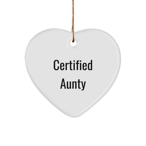 Funny Aunty Gifts from 'Certified Aunty' for Aunty Friends, Heart Ornament for Christmas, Inspirational Quote - Image 1