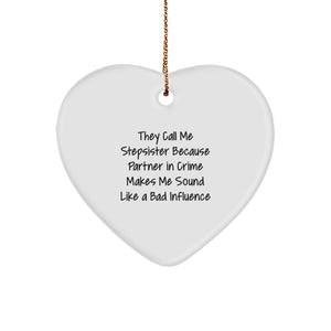 Funny Stepsister Heart Ornament Gifts from Men or Women to Stepsister or Family for Christmas Unique Gifts - Image 1