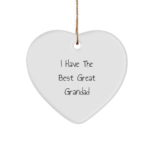 Funny Grandad Gifts, 'I Have The Best Great Grandad' Heart Ornament, White, Perfect for Christmas - Image 1