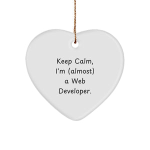 Web Developer Heart Ornament, Funny Quote 'Keep Calm, I'm (almost) A Web Developer', Gifts from Friends for Web Developers, Christmas Unique Gifts - Image 1