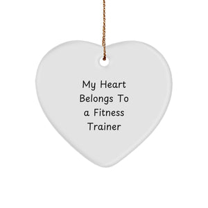 Funny Fitness Trainer Gifts from Friends, 'My Heart Belongs To A Fitness Trainer' Heart Ornament for Christmas - Image 1