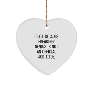 Pilot Gifts from Friends, Christmas Unique Heart Ornaments - 'Pilot. Because Freaking' genius Is Not An Official Job Title.' - Image 1