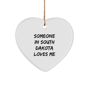 Someone In South Dakota Loves Me Heart Ornament Gifts from Family to Friends, Unique Christmas Ornament, Funny Quote, Heart Shaped, White, 2.75 - Image 1
