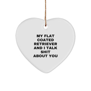 Funny Flat Coated Retriever Dog Gifts from Friends and Family - Heart Ornament with Quote 'My Flat Coated Retriever And I Talk Shit About You' for Christmas Unique Gifts - Image 1