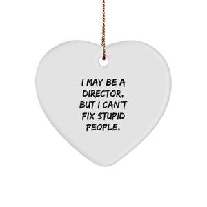 Funny Director Gifts for Men - Heart Ornament with 'I May Be A Director, But I Can't Fix Stupid People.' Quote, Gifts from Men to Director, Director's Christmas Unique Gift - Image 1