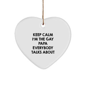 Funny Gay Papa Heart Ornament Gifts from Men, Funny Papa Christmas Unique Gifts for Papa, Heart Shaped Ornament for Papa's Office - Image 1