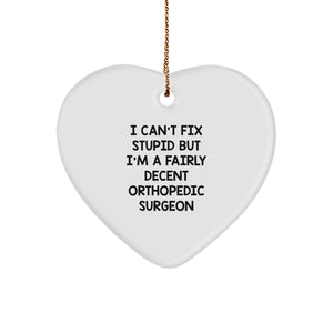 Funny Orthopedic Surgeon Gifts for Men - 'I Can't Fix Stupid' Heart Ornament, Unique Christmas Memorable Presents, Orthopedic Surgeon Humor, Decorative Heart Ornaments, Gifts from Friends - Image 1