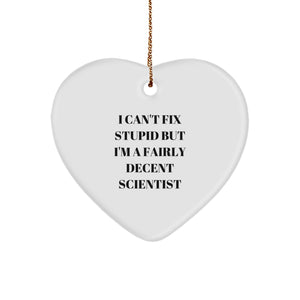 Funny Scientist Gifts for Him, Christmas Unique Heart Ornament, Inspirational Quote Gifts from Men to Scientist Friends, Heart-Shaped with Gold Cord - Image 1
