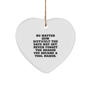 Unique Tool Maker Gifts from Friends, Christmas Unique Gifts for Tool Makers, Inspirational Heart Ornament 'No Matter How Difficult The Days May Get. - Image 1