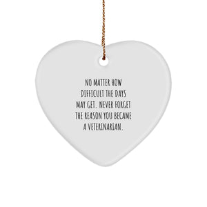 Veterinarian Heart Ornament Gifts from Friends for Christmas, 'No Matter How Difficult The Days May Get.', Inspirational Heart Shaped Ornament - Image 1