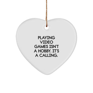 Funny Heart Ornament Gifts from Men to Friends for Playing Video Games Enthusiasts, Unique Christmas Decorations with Inspirational Quote - Image 1