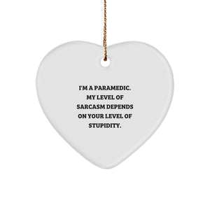 Rescue Worker Heart Ornament, Funny Gift for Rescue Workers, 'I'm A Rescue Worker. My Level Of Sarcasm Depends On Your Level Of Stupidity.', Christmas Unique Gifts from Friends to Coworkers - Image 1