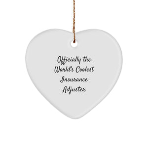 Funny Insurance Adjuster Gifts from Friends or Family - Officially The World's Coolest Insurance Adjuster Heart Ornament for Christmas Unique Gifts - Image 1