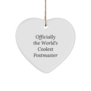 Funny Postmaster Gifts from Friends - 'Officially The World's Coolest Postmaster' Heart Ornament for Christmas - Image 1