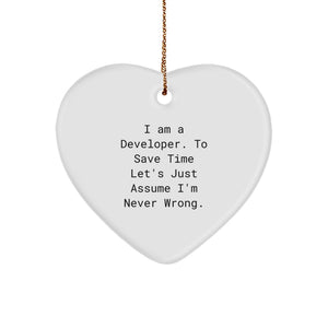Funny Developer Gifts for Him, Heart Ornament Inspirational Quote - Gifts from Men to Coworkers, Friends, Family - Christmas Unique Ideas - Image 1