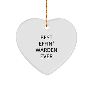 Funny Warden Gifts from Friends, Best Effin' Warden Ever Heart Ornament for Men, Unique Christmas Memorable Presents for Warden - Image 1