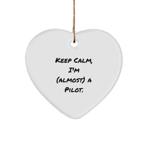 Funny Pilot Gift, Keep Calm Heart Ornament for Pilot Friends, Christmas Unique Gifts from Family to Friends - Image 1