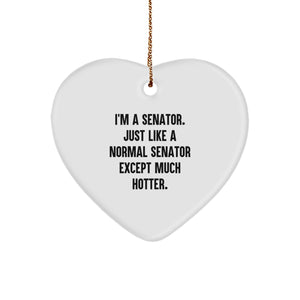 Senator Gifts for Him, Funny Heart Ornament with Quote 'I'm A Senator. Just Like A Normal Senator Except Much Hotter.' for Christmas - Image 1