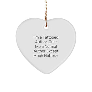 Funny Author Gifts for Men - Tattooed Author Heart Ornament, White Heart Shaped, Christmas Unique Gifts from Friends to Author - Image 1