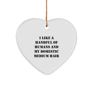 Funny Domestic Medium Hair Gifts for Women, Heart Ornament, I 'Like a handful of humans' Christmas Unique Decorations Gifts from Men - Image 1