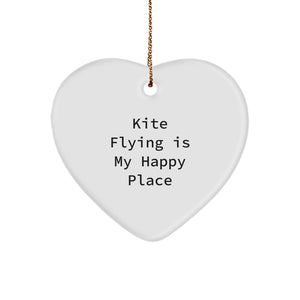 Kite Flying Enthusiast's Delight, Heart Ornament Gifts from Friends, 'Kite Flying Is My Happy Place' Quote, Christmas Unique Gifts - Image 1