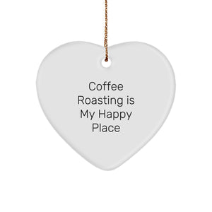 Coffee Roasting Gifts from Friends - 'Coffee Roasting Is My Happy Place' Heart Ornament, Christmas Unique Finds for Coffee Enthusiasts, 2.75' tall - Image 1