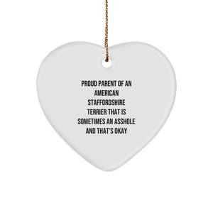 Funny American Staffordshire Terrier Dog Heart Ornament Gifts from Proud Parents, American Staffordshire Terrier Dog Lovers Gifts for Christmas Unique Presents - Image 1