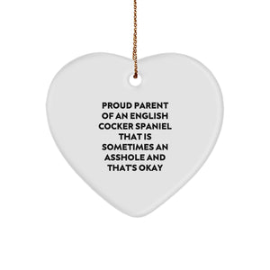 English Cocker Spaniel Dog Heart Ornament Gifts from Proud Parents - Funny Quote, Christmas Unique Gifts for English Cocker Spaniel Dog Owners, Heart Shaped, White Color - Image 1