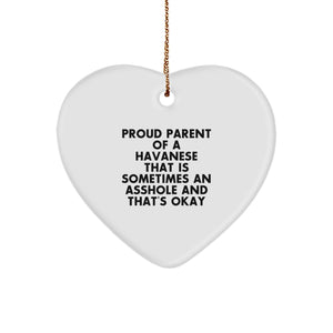Funny Havanese Dog Gifts for Proud Parents - Heart Ornament for Christmas, Gifts from Friends and Family, 'Sometimes An Asshole And That's Okay' - Image 1