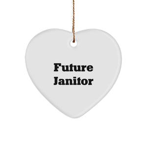 Funny Janitor Gifts from Friends for Future Janitors - Heart Ornament, 'You're the Future' Quote, White, 2.75 Tall - Image 1