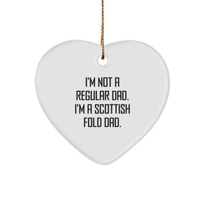 Funny Scottish Fold Cat Dad Heart Ornament Gifts for Men, Women, or Family, 'I'm Not a Regular Dad. I'm A Scottish Fold Dad.', White Heart Shaped MDF with High-Gloss Finish, Perfect for Christmas - Image 1