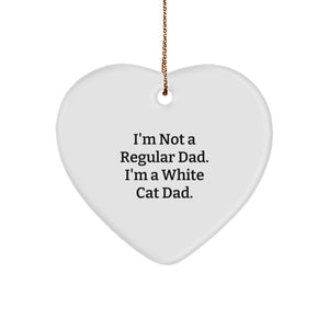 Funny White Cat Dad Heart Ornament Gifts for Men from Family, Christmas Unique White Cat Lover Gifts - Image 1