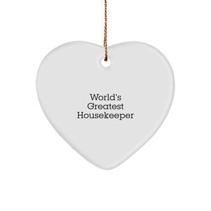 Housekeeper Gifts from Friends, 'World's Greatest Housekeeper' Heart Ornament for Christmas, Unique Heart Shaped Decoration - Image 1