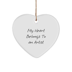 Artist Heart Ornament Gifts from Friends for My Heart Belongs To An Artist Lover - Funny White Heart Shaped MDF Christmas Ornament for Men Women Coworkers Family - Image 1