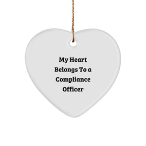 Funny Compliance Officer Christmas Unique Gifts from Friends and Family - My Heart Belongs To A Compliance Officer Heart Ornament - Image 1