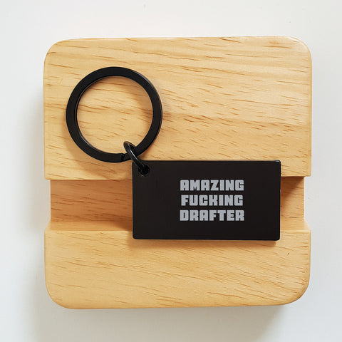 Image of Funny Drafter Keychain Gifts for Graduation from Friends, Unique Keychain Quote 'Amazing F--king Drafter', Stainless Steel Keychain for Drafter Enthusiasts, Black Color Keychain - Image 2