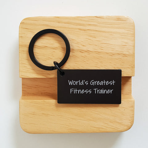 Image of Fitness Trainer Keychain Gifts from Friends for Graduation Unique Inspirational Quotes, World's Greatest Fitness Trainer, Stainless Steel, Black, 1.57 x 0.87 inches - Image 2