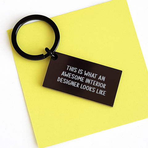 Image of Funny Interior Designer Keychain Gifts from Friends for Birthday Unique Keychains, 'This Is What An Awesome Interior Designer Looks Like' Cute Quote Engraved Keychain, Black Stainless Steel - Image 3