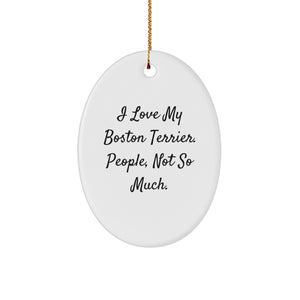 Boston Terrier Dog Lovers Gifts from Family Friends - Oval Ornament with Funny Quote I Love My Boston Terrier People Not So Much for Christmas - Image 1