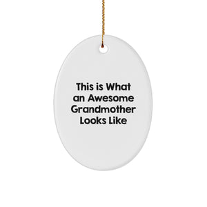 Funny Grandmother Gifts from Men to Grandmother - This Is What An Awesome Grandmother Looks Like Oval Ornament for Christmas Unique Gifts - Image 1