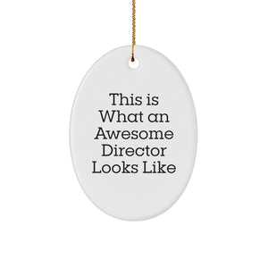 Funny Director Gifts for Men, 'This Is What An Awesome Director Looks Like' Oval Ornament, Ideal Gifts from Friends or Family for Christmas - Image 1