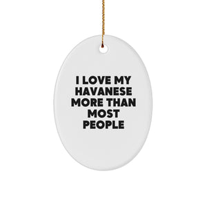 I Love My Havanese More Than Most People Gifts from Friends for Havanese Dog Lovers Oval Ornament, Christmas Unique Gifts - Image 1
