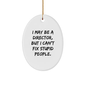 Funny Director Gifts from Friends for Christmas - Oval Ornament with I May Be A Director, But I Can't Fix Stupid People. Quote, Gifts for Director - Image 1