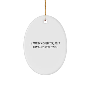 Funny Surveyor Gifts - I May Be A Surveyor, But I Can't Fix Stupid People. Oval Ornament for Surveyor Friends, Family, Coworkers, Christmas Unique Gifts from Men, Women - Image 1