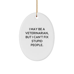 Funny Veterinarian Quote Oval Ornament, Gifts from Friends for Christmas, I May Be A Veterinarian But I Can't Fix Stupid People, Unique Gifts for Veterinarian - Image 1